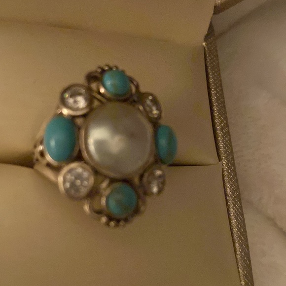 Turquoise freshwater pearl sterling silver ring - Picture 5 of 9
